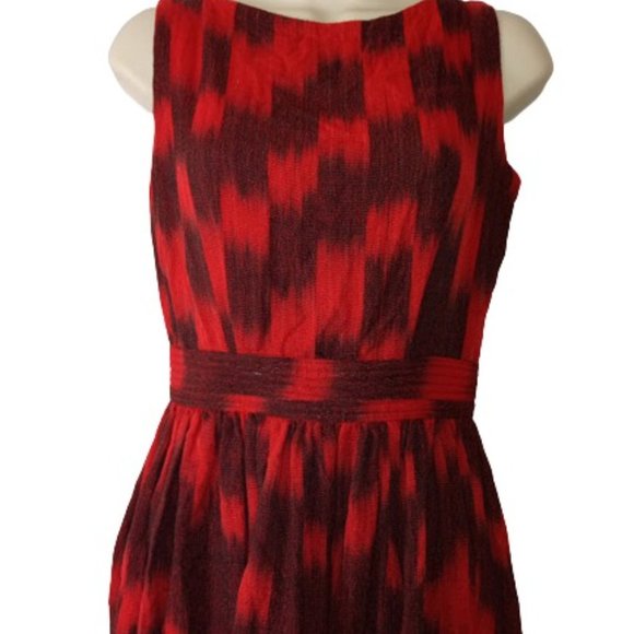 Narda's Red Black Hand Dyed Hand Woven Red Black Midi Shift Dress - Picture 2 of 5